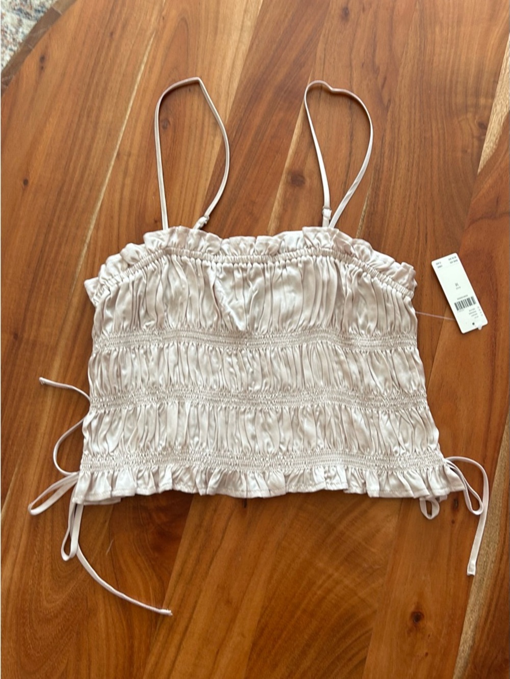 Anthropologie Smocked Satin Cami Tank Top - Cream, NWT, Sz Medium